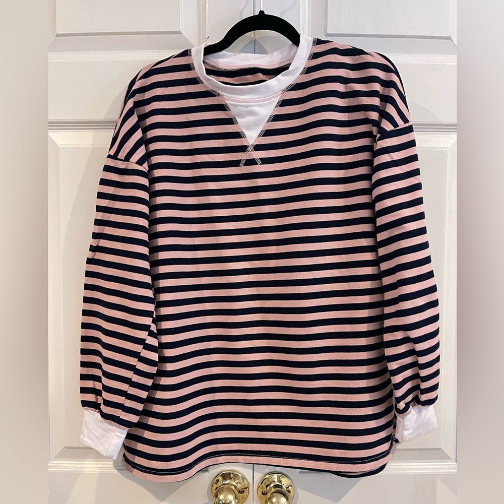 Women’s Striped Pink and Navy Oversized Shirt size Medium